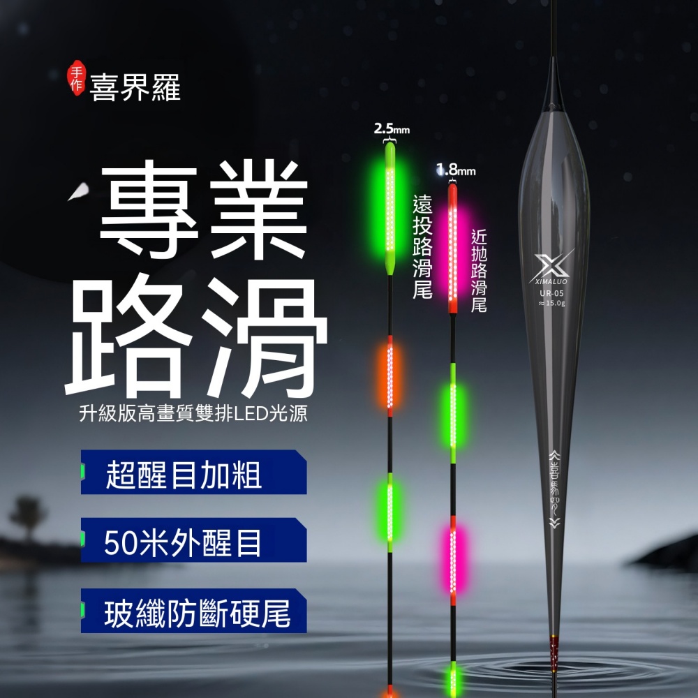 喜馬羅 UR01 路滑遠投夜光漂 一目加粗五目亮磯釣大物 LED 浮漂吃鉛 4.0g