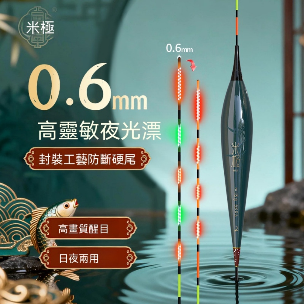米極 PR03 競技電子夜光漂 0.6mm 細尾咬鉤變色日夜兩用輕口鯽魚漂吃鉛 1.5g