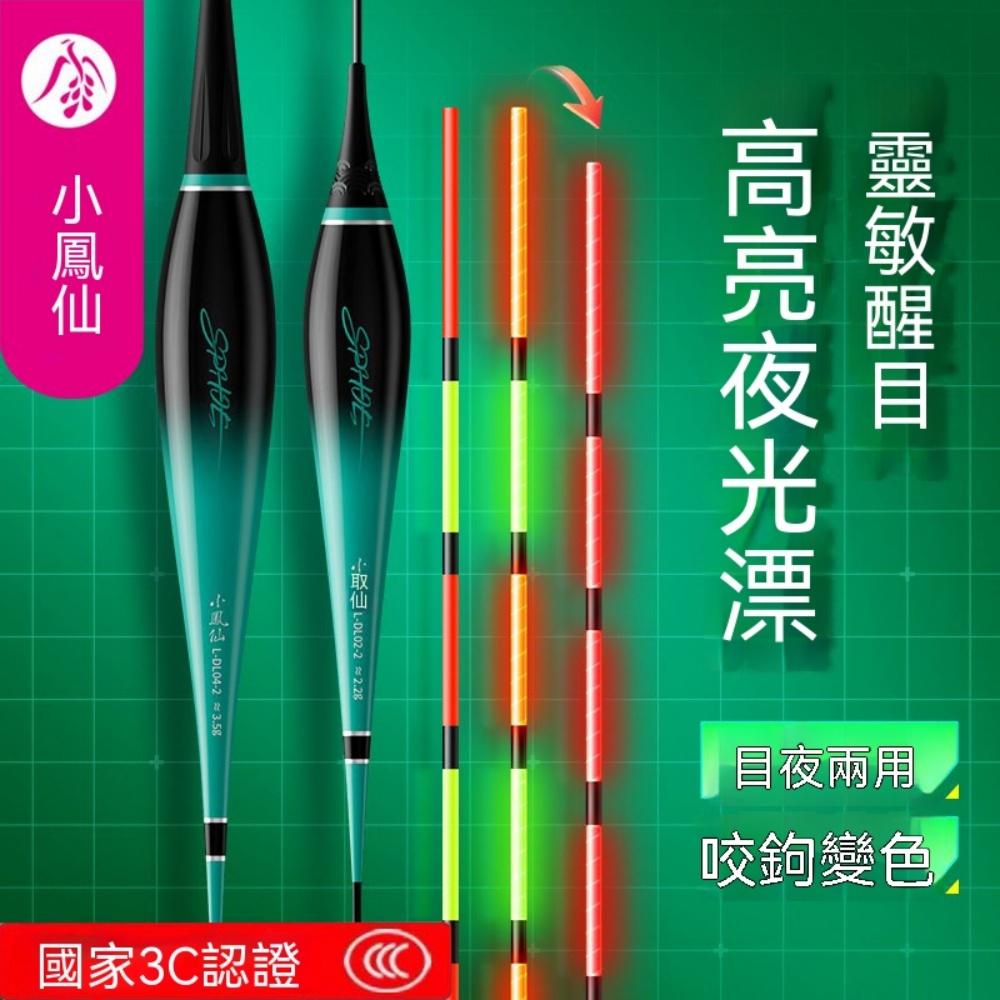 小鳳仙 L-DL01 淺水輕口夜光漂 日夜兩用咬鉤變色超亮細尾鯽魚漂吃鉛 1.5g
