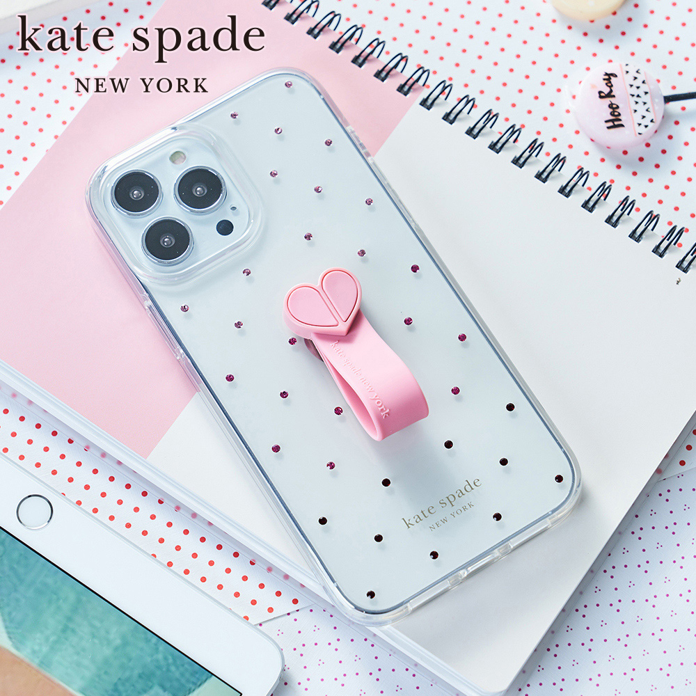 Kate Spade 手機矽膠指環-粉色愛心