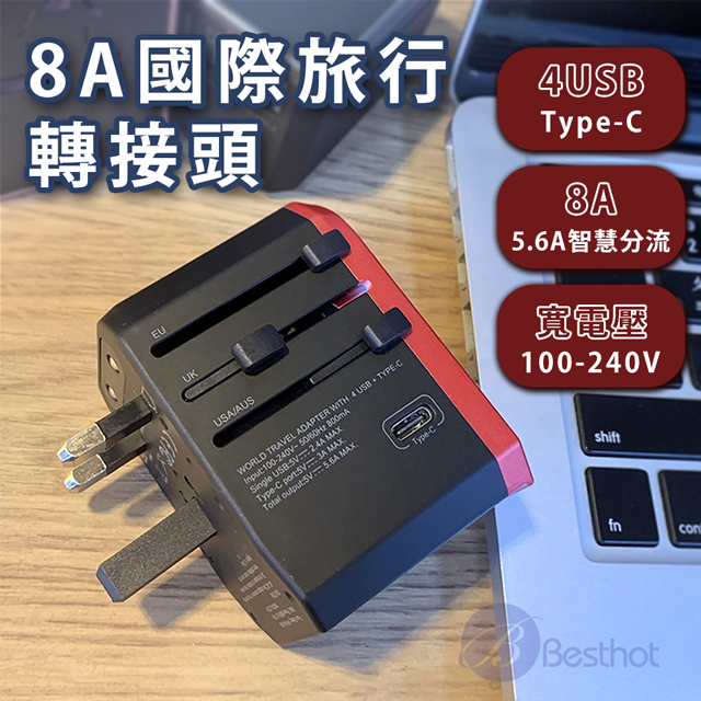 BESTHOT 8A國際多國旅行轉接頭 轉換插頭 全球通用-玫瑰金