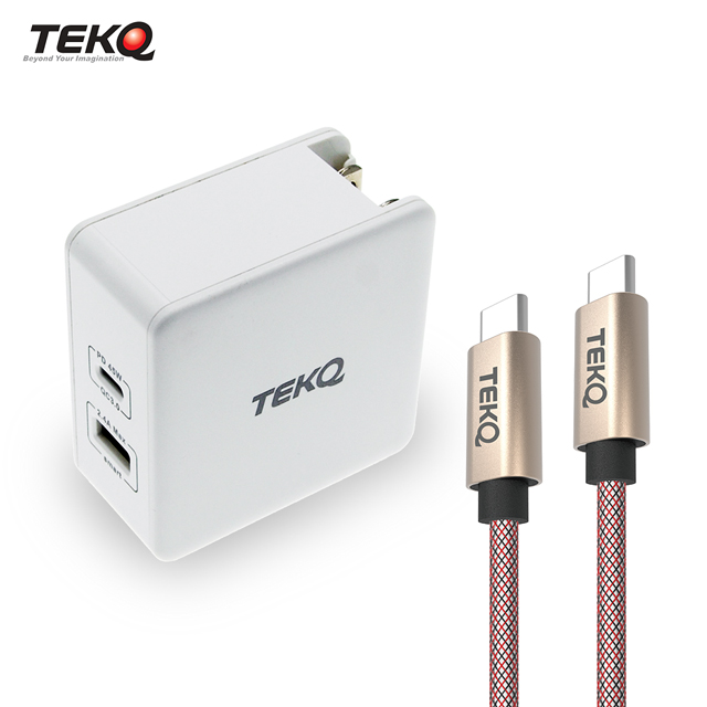 TEKQ PD QC3.0 57W 旅行快充萬用充電器+ uCable Type-C 高速傳輸充電線120cm