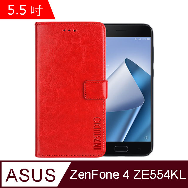PU IN7 瘋馬紋 ASUS ZenFone4 ZE554KL (5.5吋) 錢包式 磁扣側掀皮套 吊飾孔 手機皮套保護殼-紅色