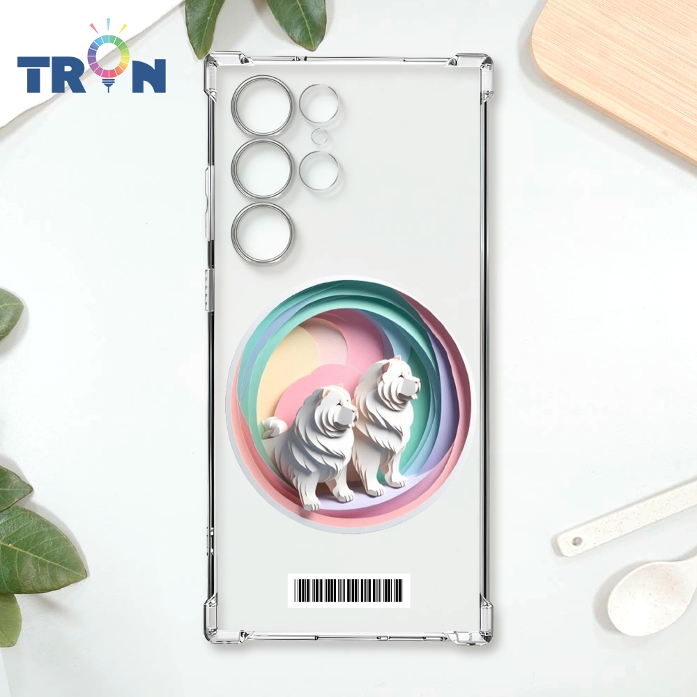 TRON 三星 S23 Ultra 可愛紙雕鬆獅犬 載具 四角防摔殼 手機殼