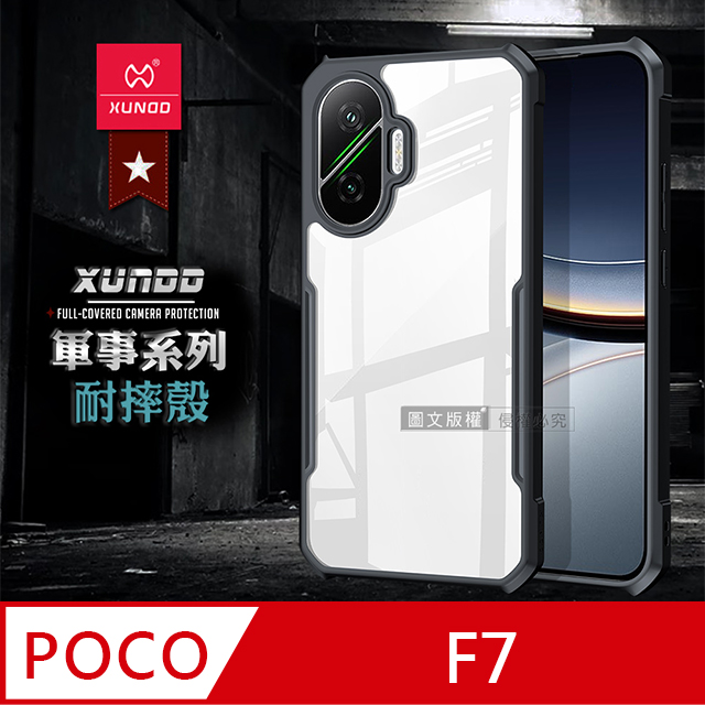 軍事防摔 POCO F7 鏡頭全包覆 清透保護殼 手機殼(夜幕黑)