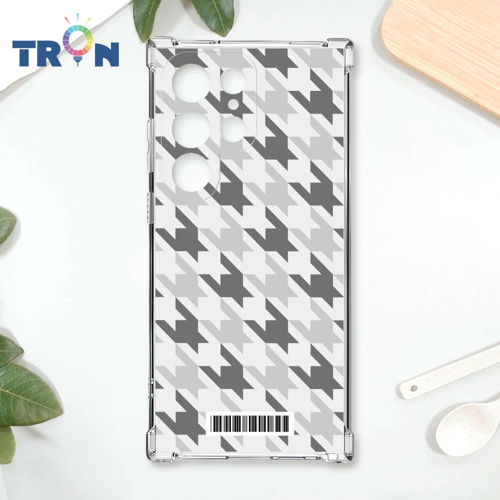 TRON 三星 S22 Ultra 三色千鳥紋 載具 四角防摔殼 手機殼