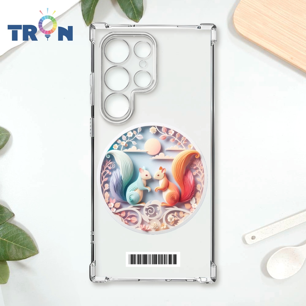 TRON 三星 S22 Ultra 可愛紙雕松鼠 載具 四角防摔殼 手機殼