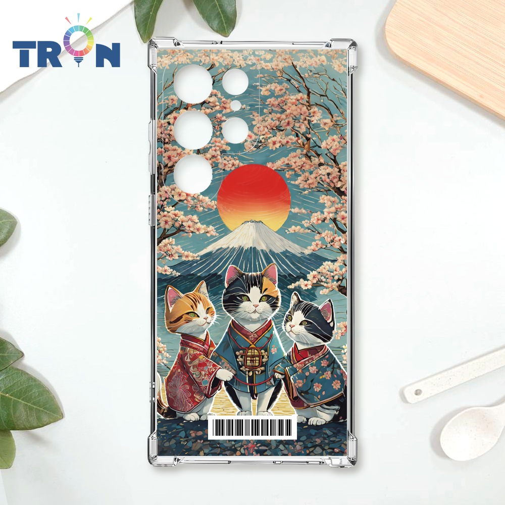 TRON 三星 S22 Ultra 日系富士山櫻花貓咪系列 載具 四角防摔殼 手機殼