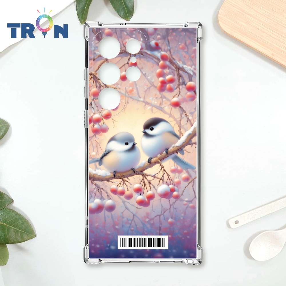 TRON 三星 S22 Ultra 莓果雪之妖精銀喉長尾山雀 載具 四角防摔殼 手機殼