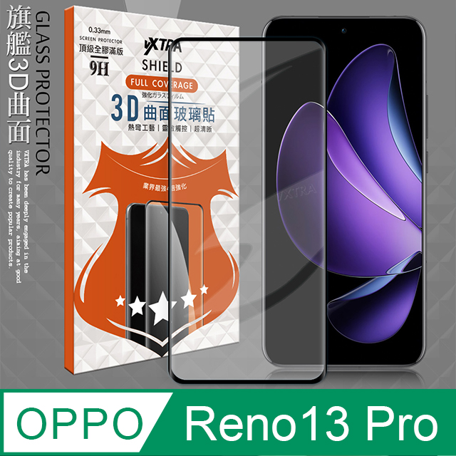 VXTRA 飛創 全膠貼合 OPPO Reno13 Pro 3D滿版疏水疏油9H鋼化頂級玻璃膜(黑)