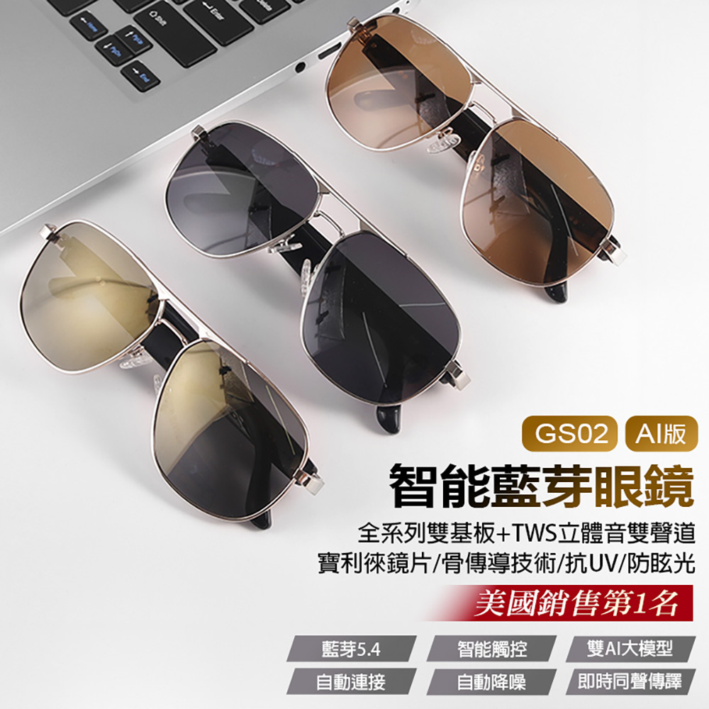 AI版 GS02 智能藍牙眼鏡 全系列雙基板+TWS立體音雙聲道 骨傳導技術 寶利徠鏡片 抗UV 防眩光 ChatGPT