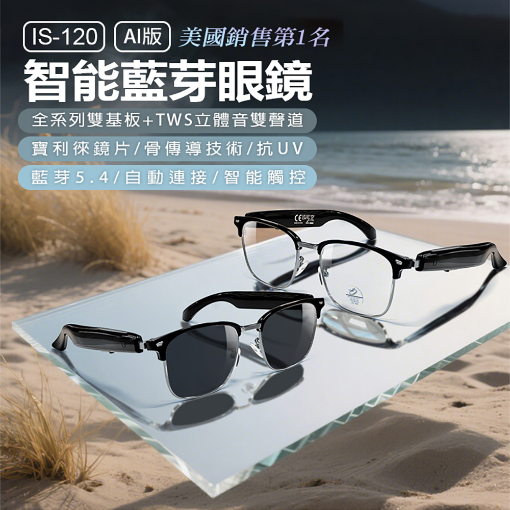 IS-120 AI版 智能藍牙眼鏡 全系列雙基板+TWS立體音雙聲道 骨傳導 寶利徠抗藍光抗UV防眩光ChatGPT