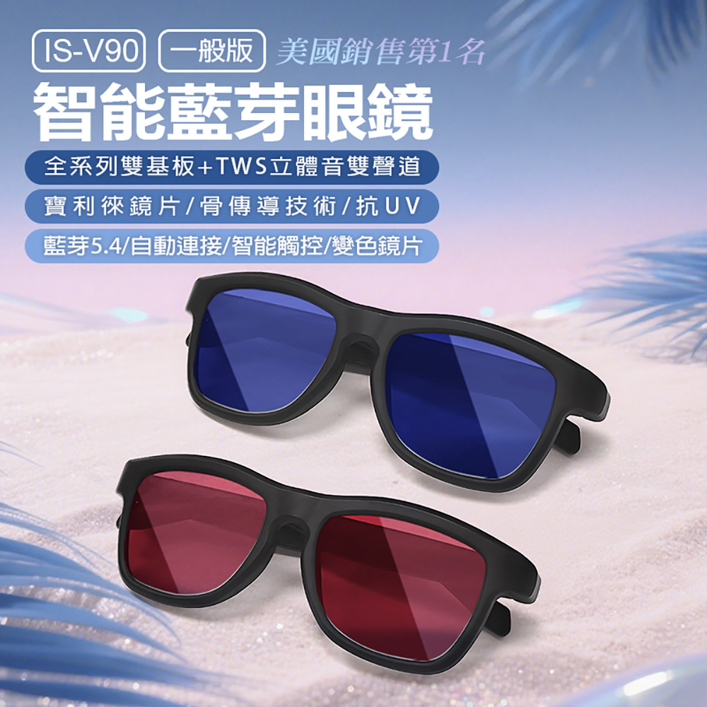 IS-V90 一般版 智能藍牙眼鏡 變色鏡片 全系列雙基板+TWS立體音雙聲道 骨傳導技術 寶利徠光抗UV 防眩光