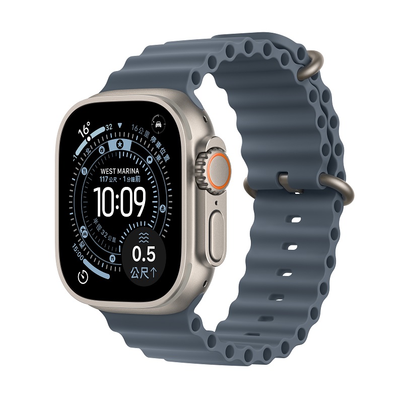 Apple Watch Ultra 3 GPS + LTE 49mm 原色鈦金屬錶殼搭配錨藍色海洋錶帶