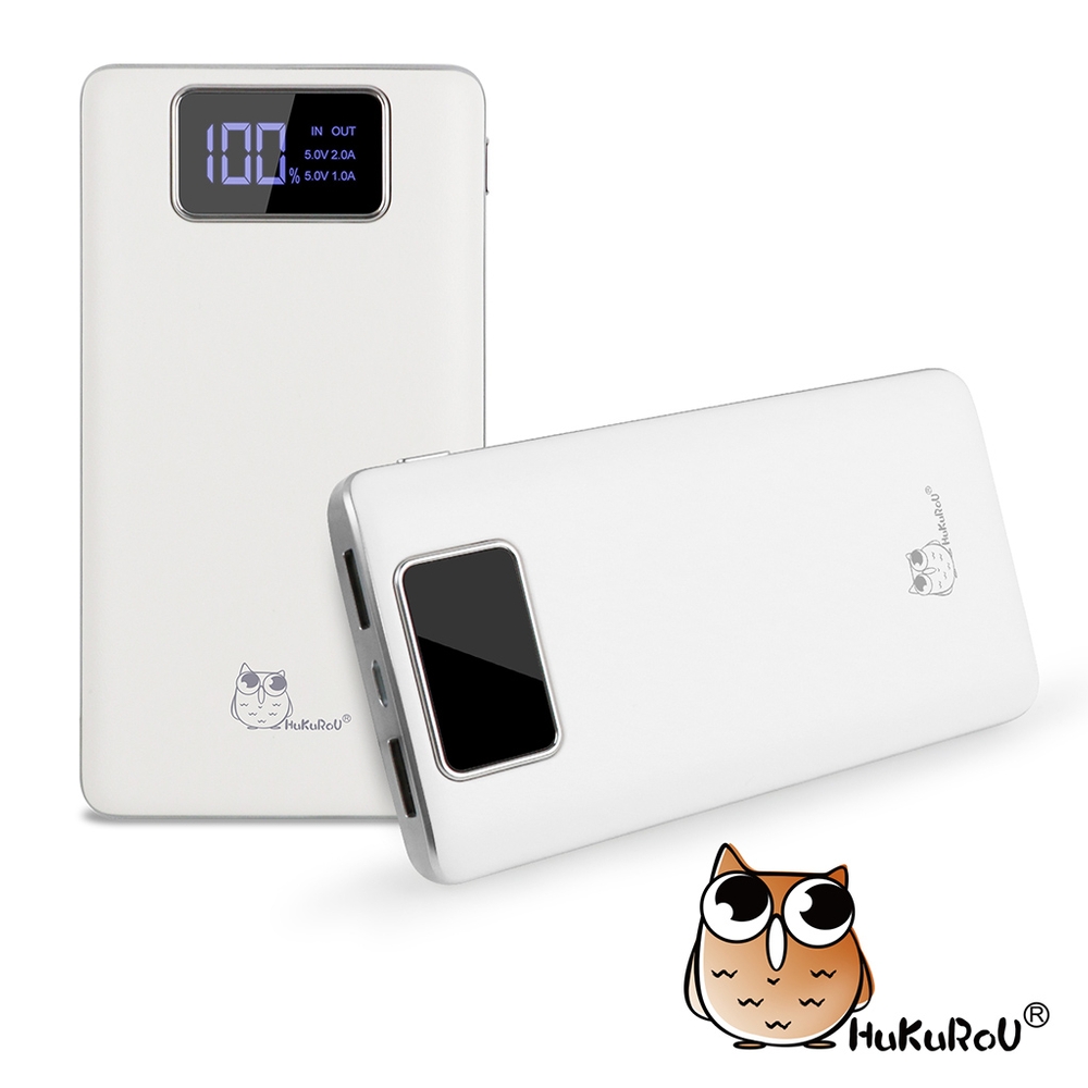 貓頭鷹 18000++ LED數位冷光面板 輕薄行動電源-白色