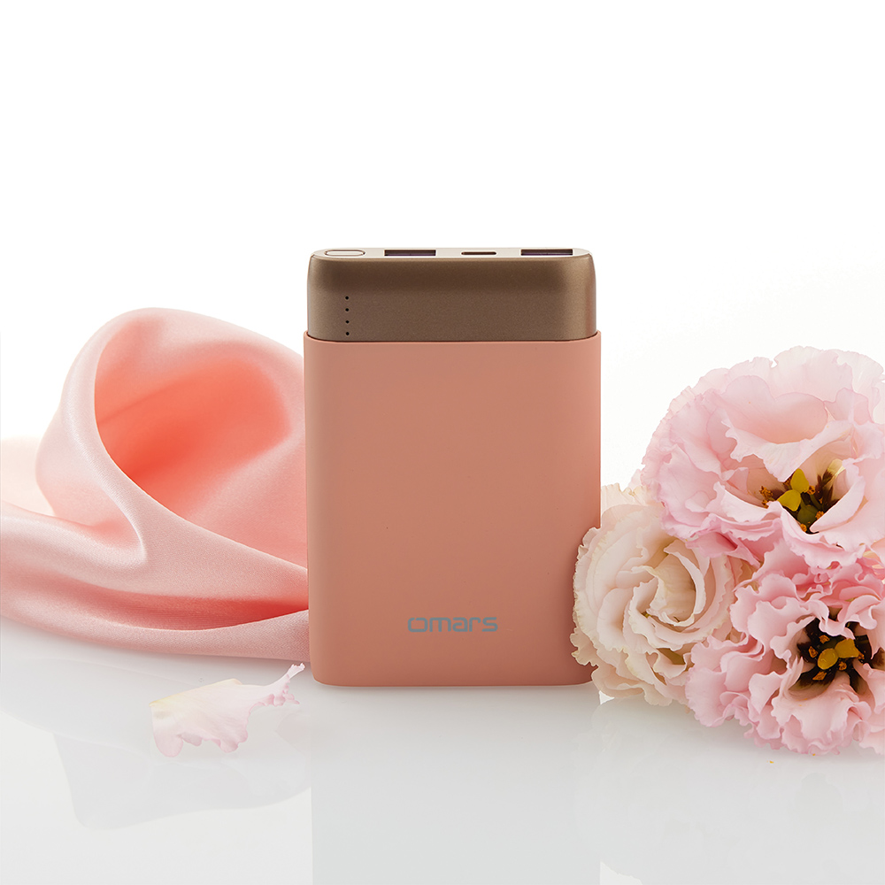 OMARS 炫彩系行動電源-晚霞粉｜10000mAh｜三孔充電｜標示Wh