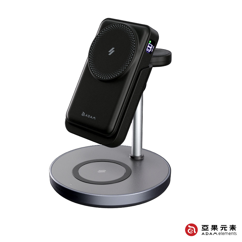 ADAM 亞果元素 Mag 5 五合一磁吸行動充電站 附美規充電器  10,000mAh 數顯  Wh已標示 19.25 Wh