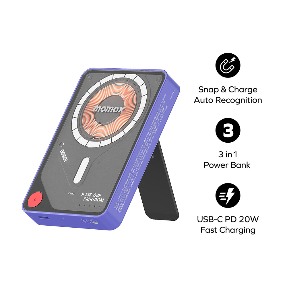 MOMAX 摩米士 1-Power X Pro 10000mAh 磁吸無線充帶線行動電源連支架-(限定款)
