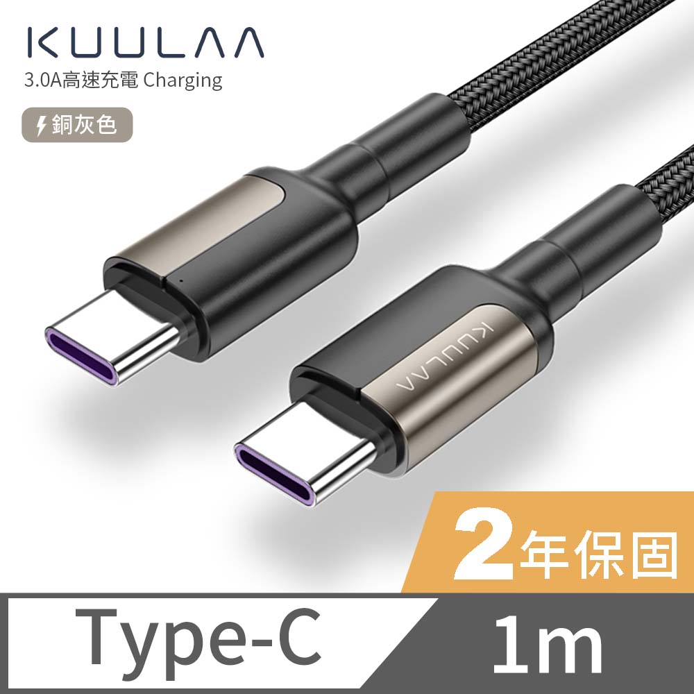 PD快充線 傳輸線 Type-C to Type-C 充電線 iPad平板 安卓手機 筆電 3A-1M (銅灰)