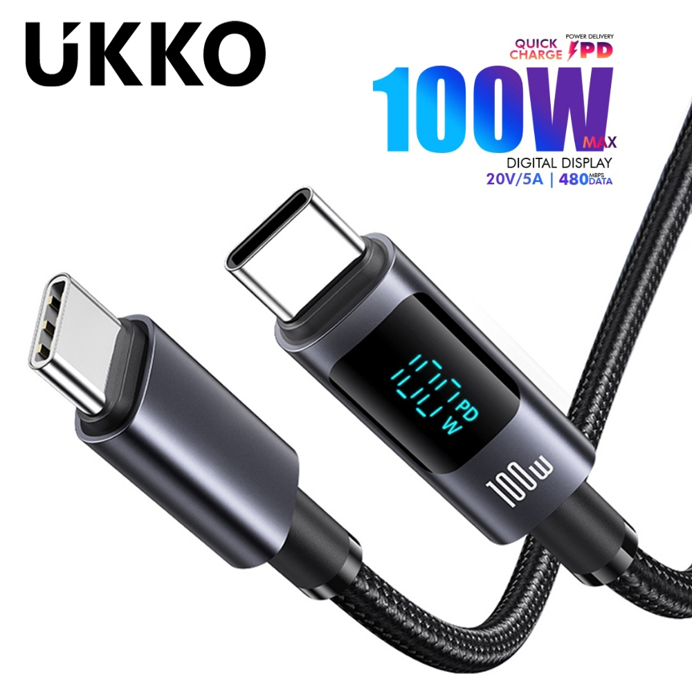 急速 PD 100W 數位顯示充電編織傳輸線 1.2m (黑)