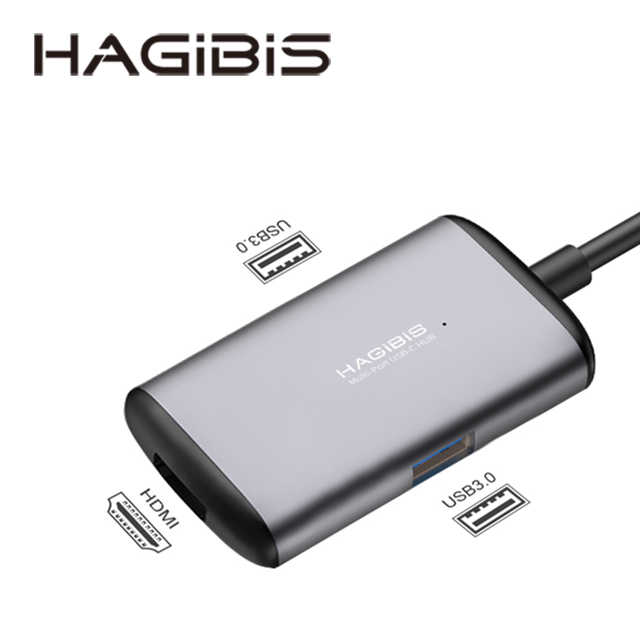 HAGiBiS 海備思 三合一Type-C擴充器USB3.0X2+HDMI(MJ-UC40-GY)