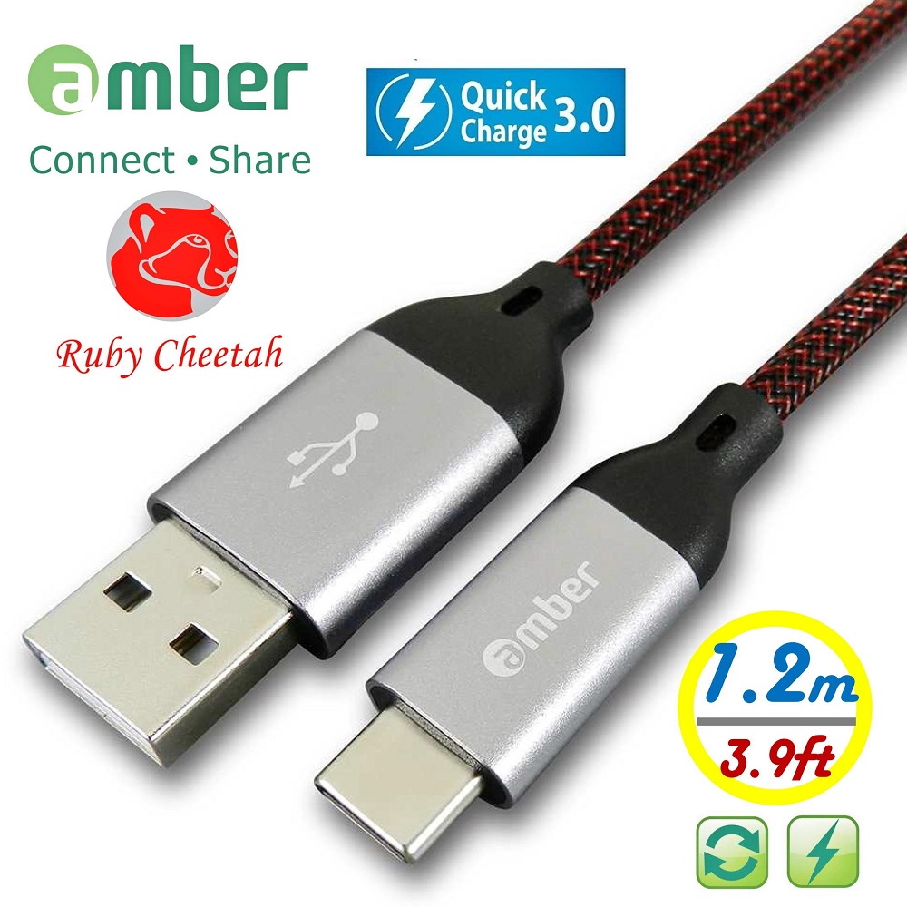 Amber 崴寶 【京徹】 極強韌支援QC 3.0 30V/3A快速充電線丨強韌耐磨的PET編織線抗拉扯-120公分丨Type C快充