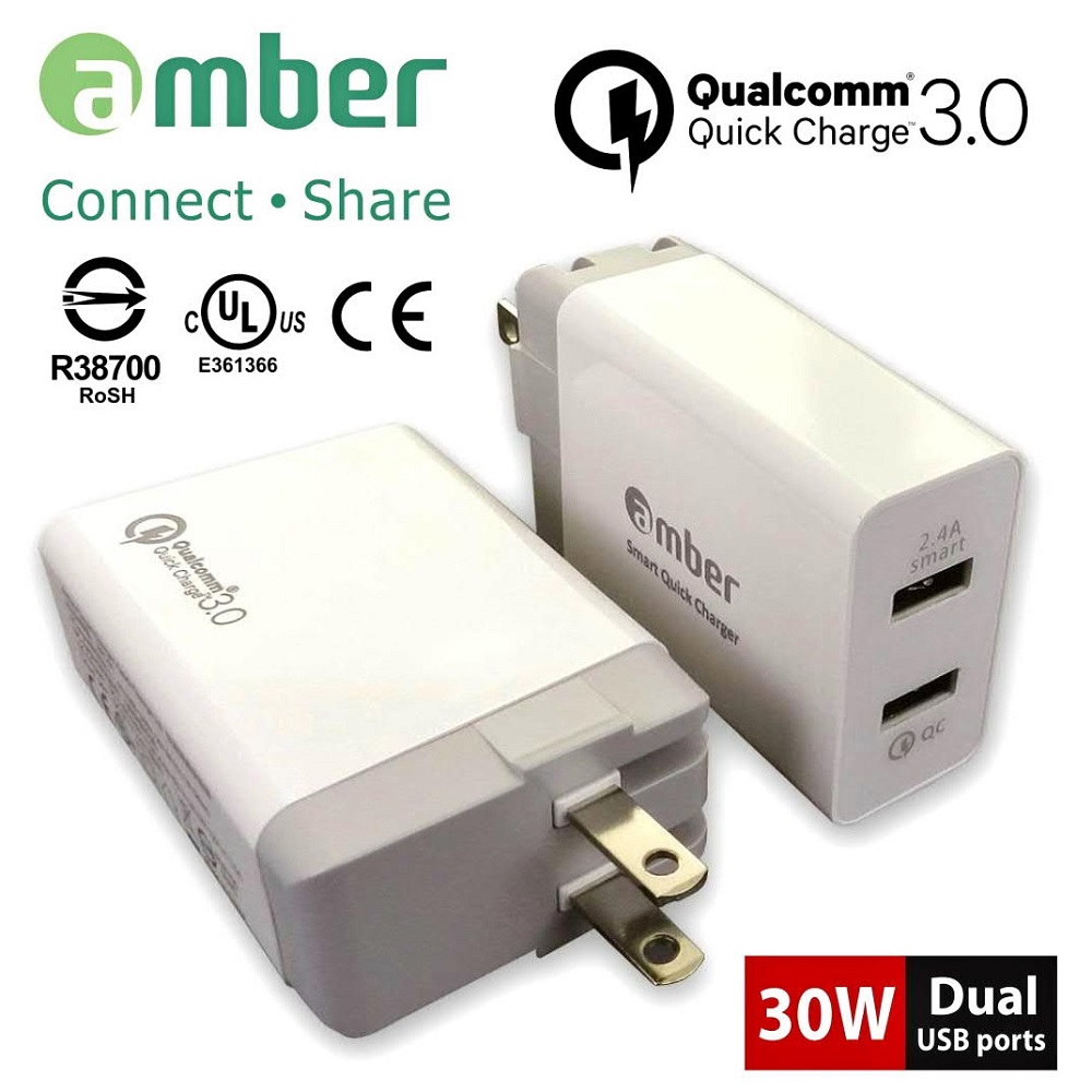 Amber 崴寶 【京徹】 30W足瓦高通認證QC3.0 智慧極速USB充電器/雙口輸出_Smart Quick Charger