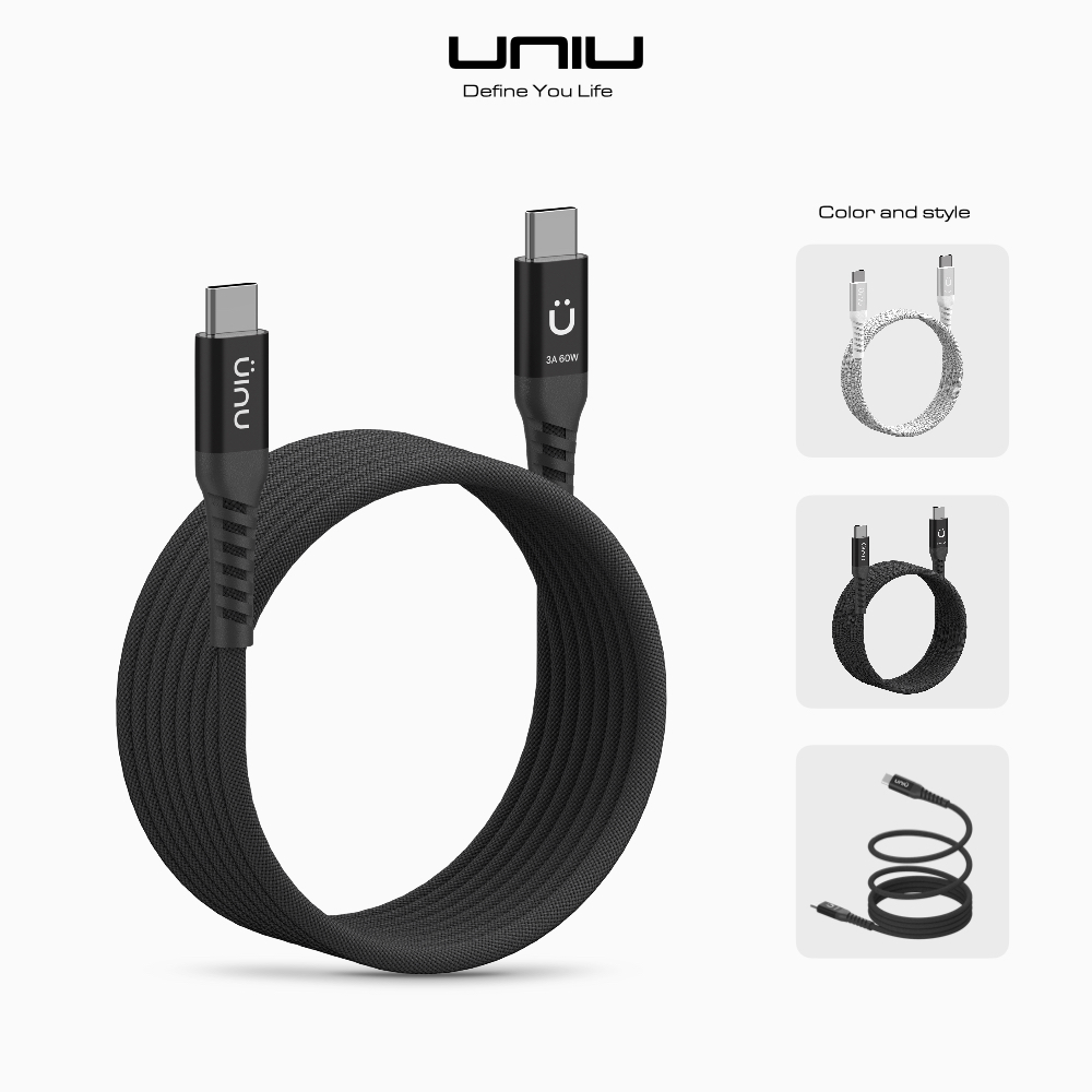 UNIU MagFlex USB Type-C to Type-C 磁吸隨卷傳輸快充線 3A/60W/1.5公尺
