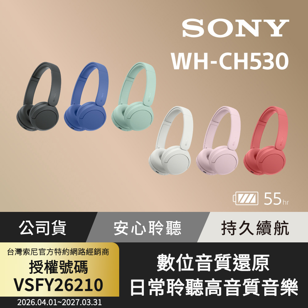 SONY 索尼 無線藍牙耳罩式耳機 WH-CH530 (公司貨 保固12個月)（其他規格）