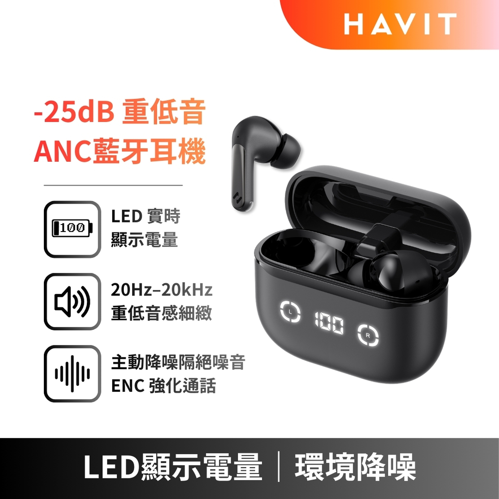 Havit TW984 -25dB 重低音ANC藍牙耳機