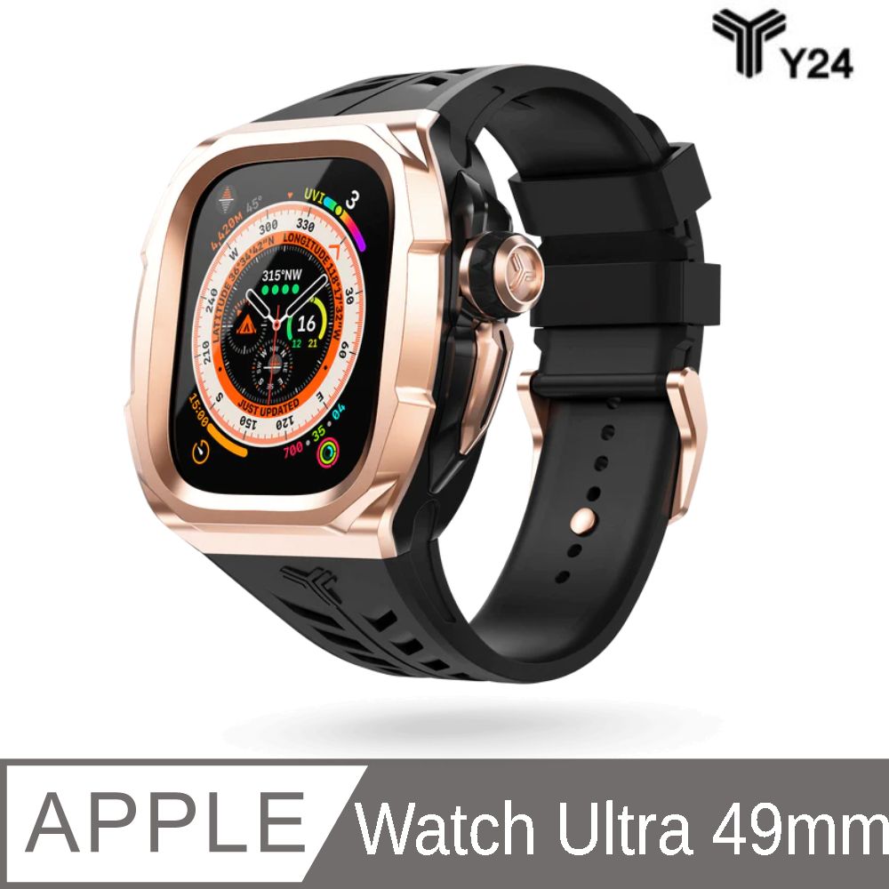  【Y24】Apple Watch Ultra 49mm 不鏽鋼防水保護殼 (黑/玫瑰金)