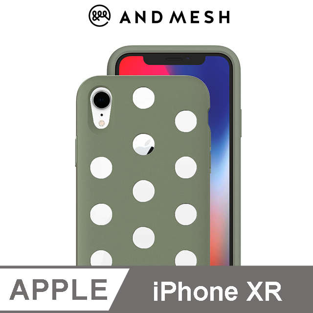 日本AndMesh QQ圓點雙層防撞保護套-iPhone XR 泥綠色