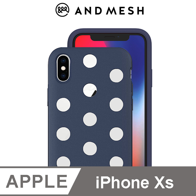 日本AndMesh QQ圓點雙層防撞保護套-iPhone Xs 海軍藍