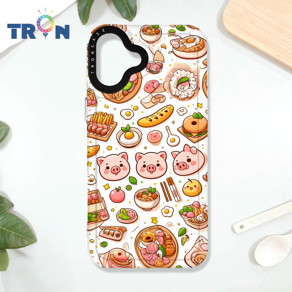 TRON iPhone 16 PLUS 小豬與食物系列 太空殼 透白款 手機殼