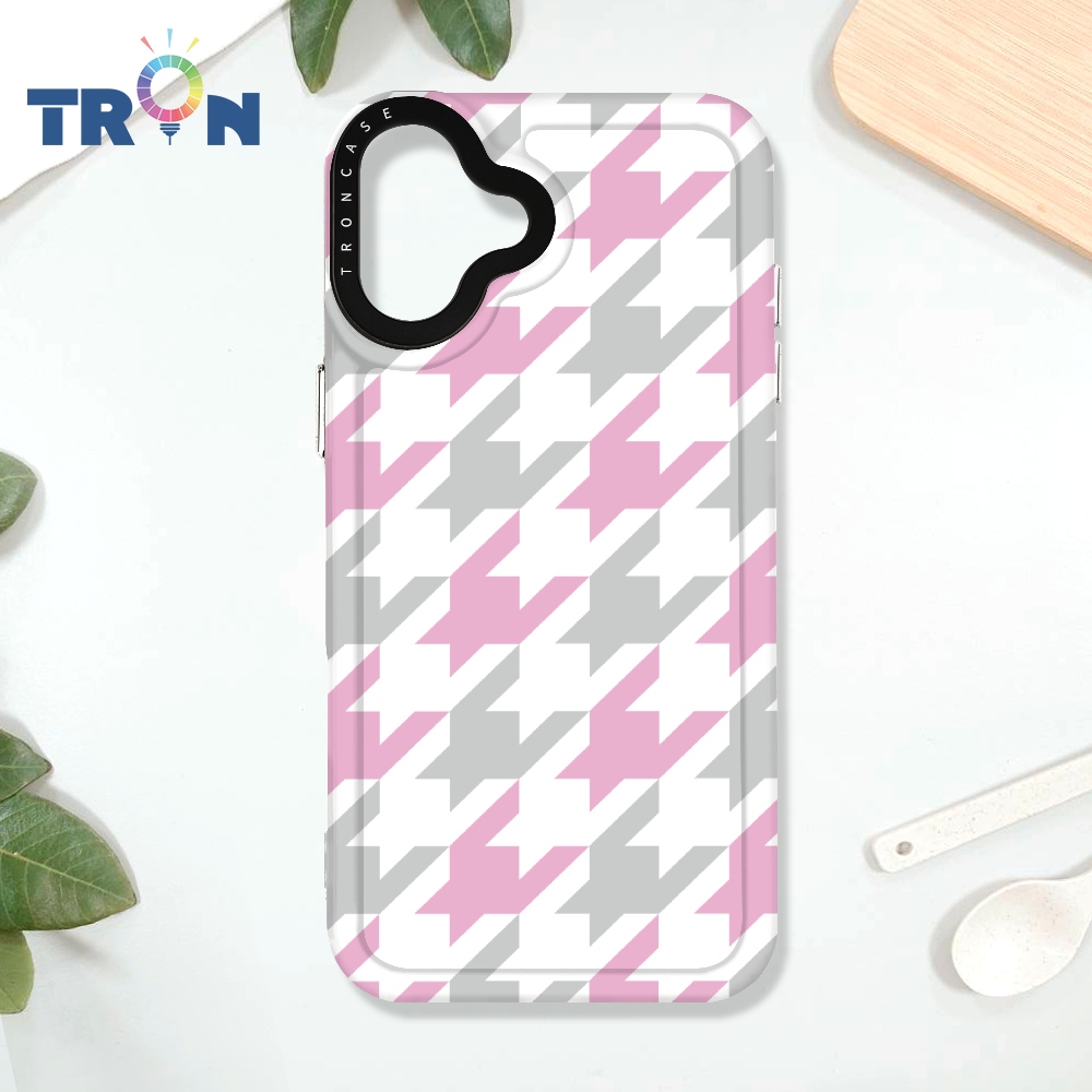 TRON iPhone 16 PLUS 撞色千鳥紋 太空殼 透白款 手機殼