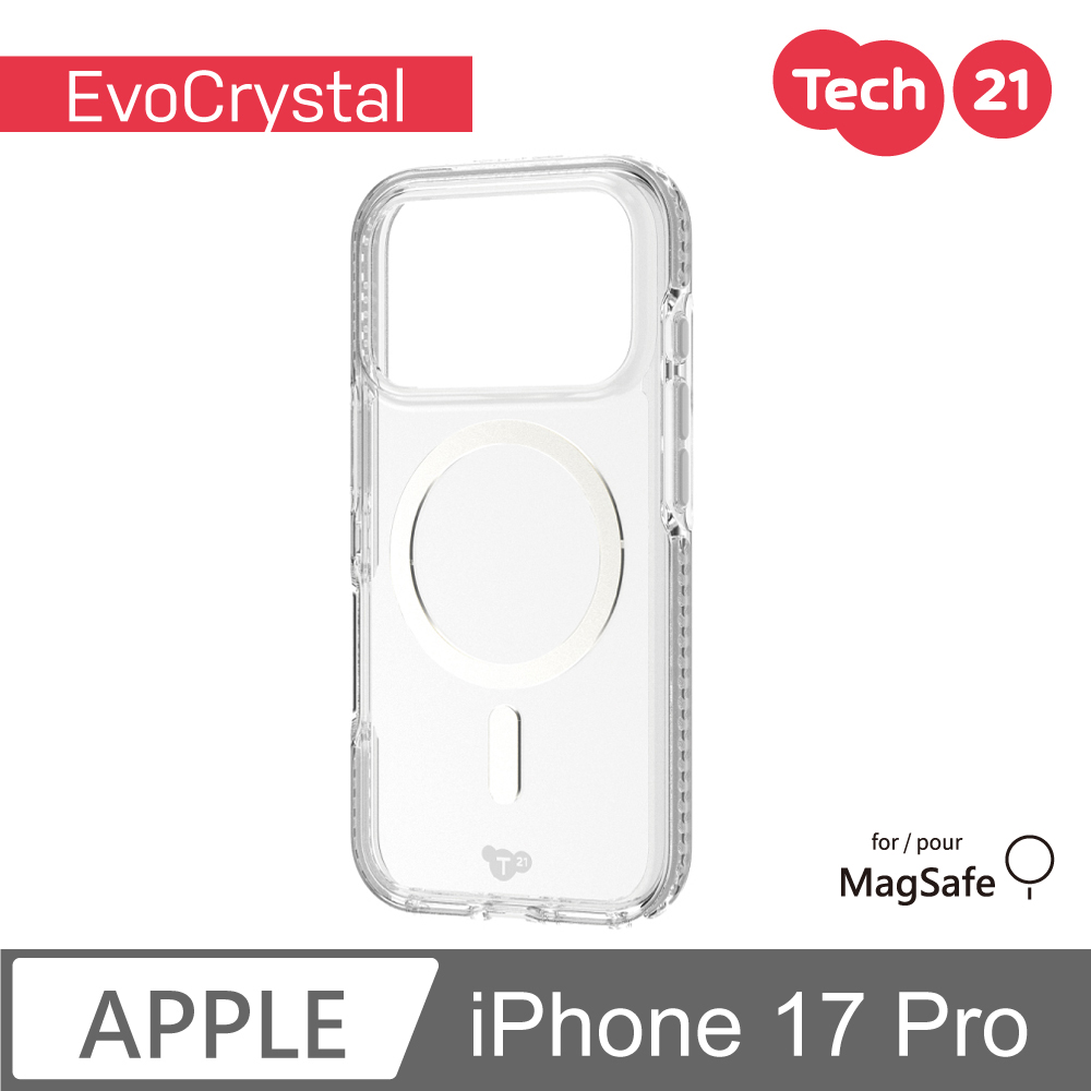 Tech21 iPhone 18 Pro / 17 Pro 6.3吋 EvoCrystal 磁吸晶核透明防摔保護殼-透銀