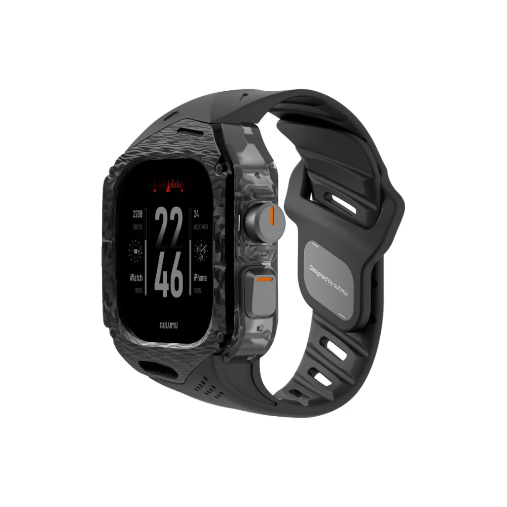 A01 FKM 氟橡膠保護殼錶帶 碳纖維 黑色 for Apple Watch Ultra 1 和 2 (49mm)