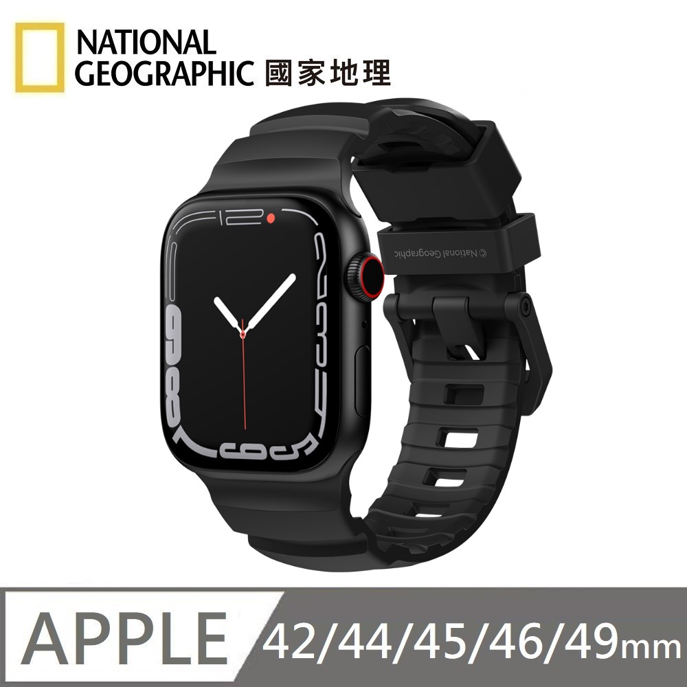 National Geographic 國家地理 Rugged FKM矽膠錶帶 Apple Watch Strap 適用 42/44/45/46/49mm - 夜黑色