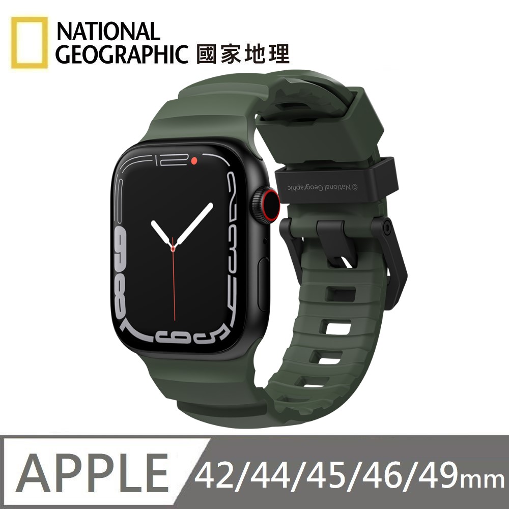 National Geographic 國家地理 Rugged FKM矽膠錶帶 Apple Watch Strap 適用 42/44/45/46/49mm - 灰綠色