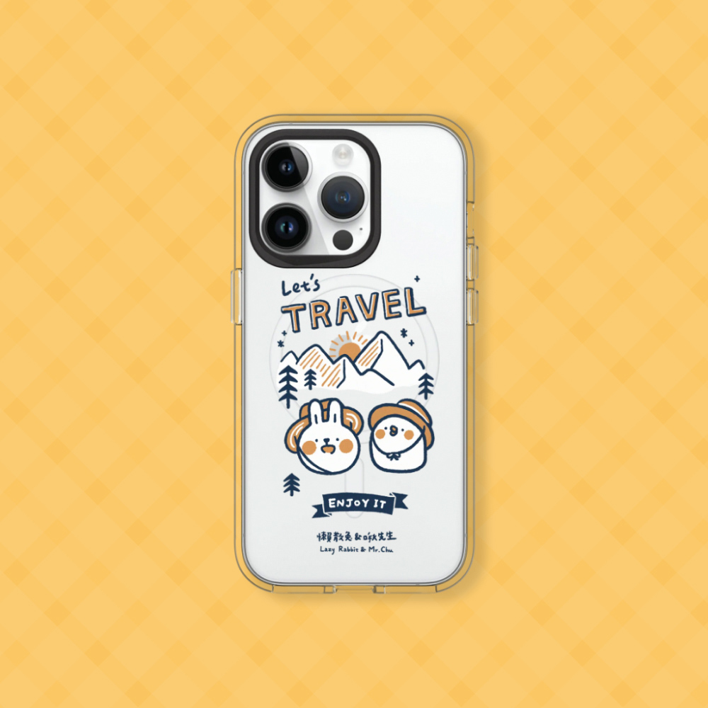 RHINOSHIELD 犀牛盾 iPhone 15/Plus/Pro/Max Clear MagSafe兼容 抗黃化透明防摔磁吸手機殼｜懶散兔與啾先生-Let's travel