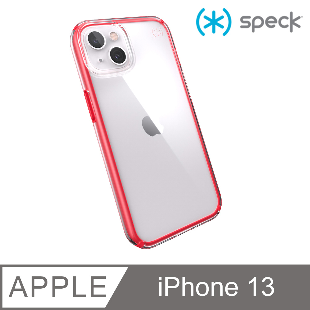 Speck iPhone 13 (6.1吋) Presidio Perfect-Clear Geo 透明防摔殼-紅框