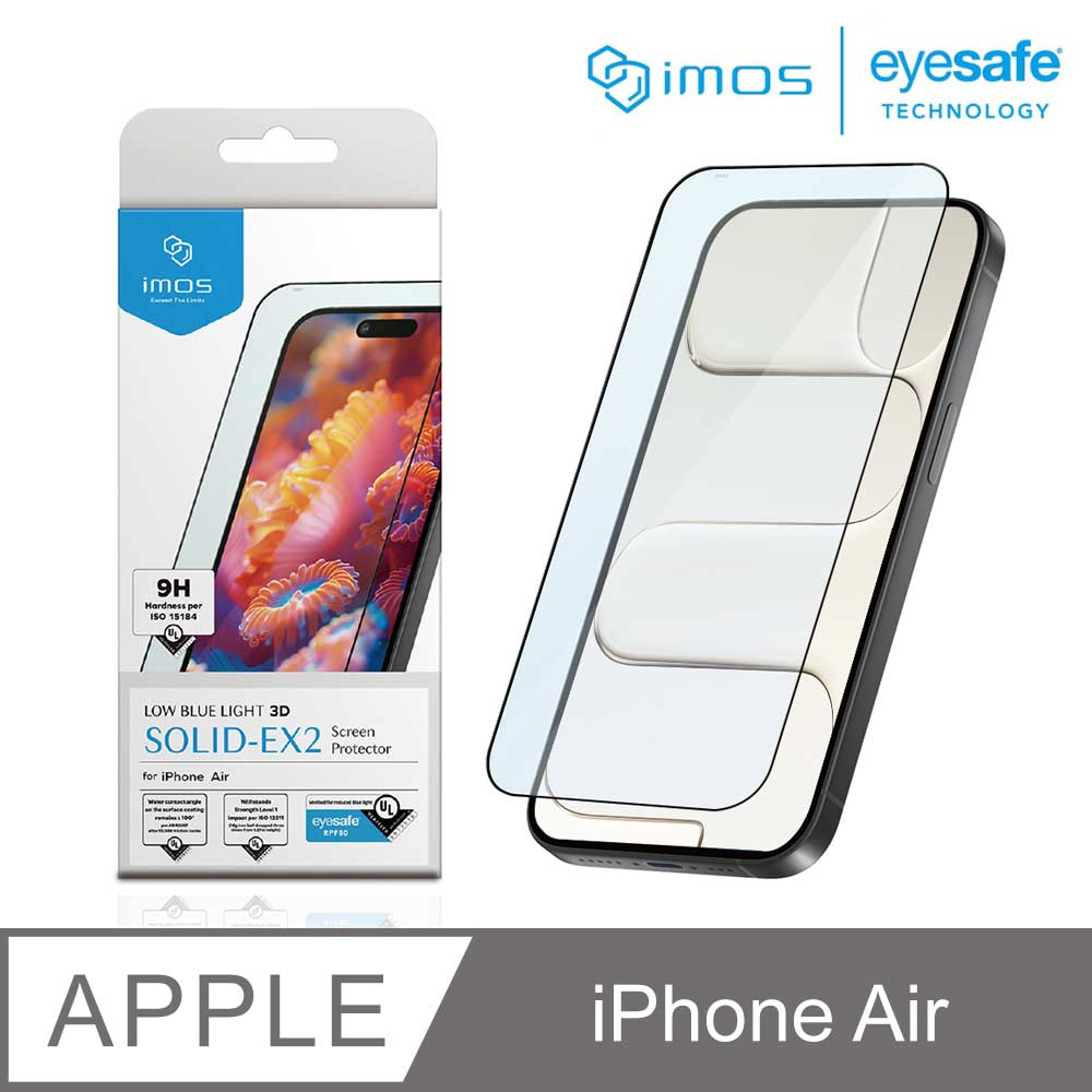 imos Apple iPhone Air 6.5吋 美國UL認證 3D透明RPF80低藍光黑邊螢幕保護貼