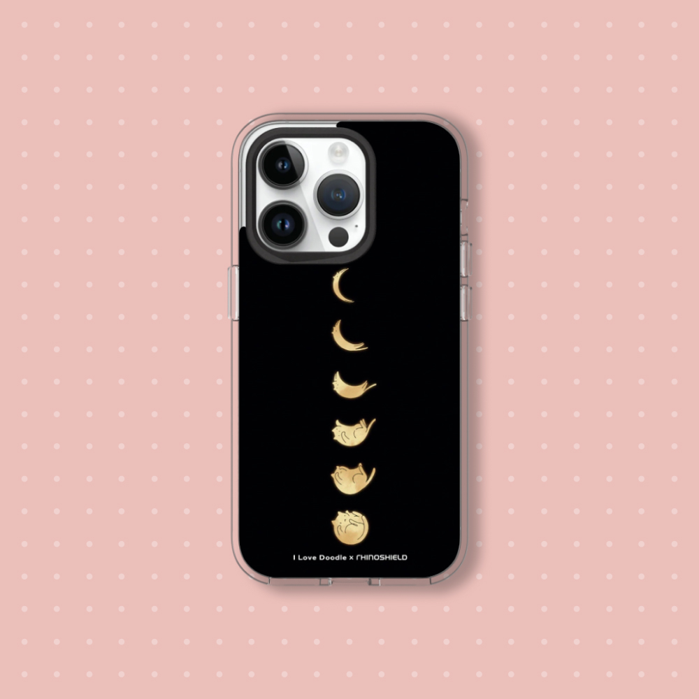 RHINOSHIELD 犀牛盾 iPhone 16/Plus/Pro/Max Clear 抗黃化透明防摔手機殼|相機鍵按鈕版|ilovedoodle-貓咪月象-黑