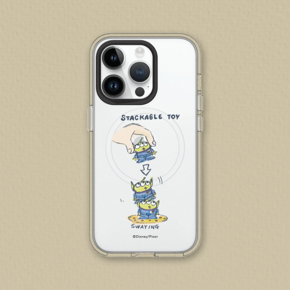 RHINOSHIELD 犀牛盾 iPhone 16/Plus/Pro/Max Clear 透明防摔磁吸手機殼｜相機鍵按鈕版｜玩具總動員-三眼怪疊疊樂玩具