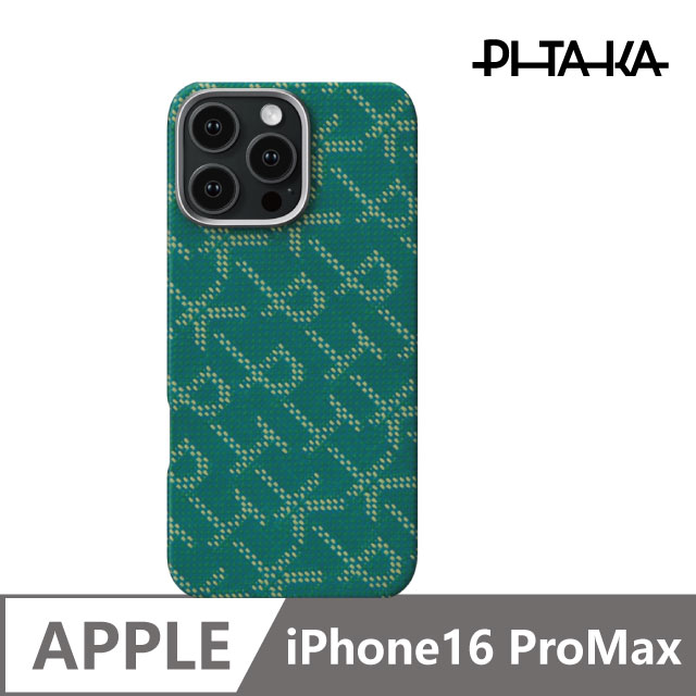 PITAKA iPhone16 ProMax 芳綸纖維磁吸殼 PTK 經典字母組合款 金綠