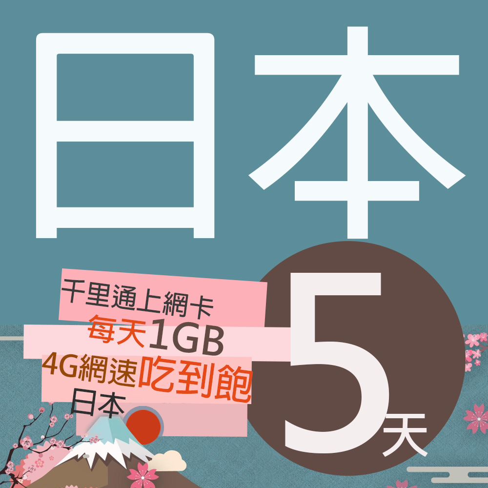 千里通 日本上網卡5日 無限上網吃到飽 每日1GB超過降速