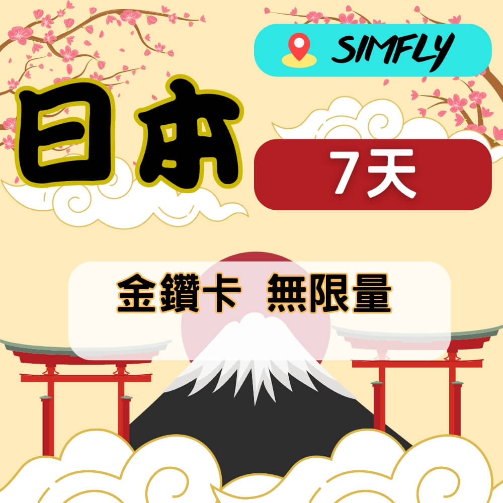 SIMFLY 【 日本7天無限量上網】【原星光卡環遊卡系列】