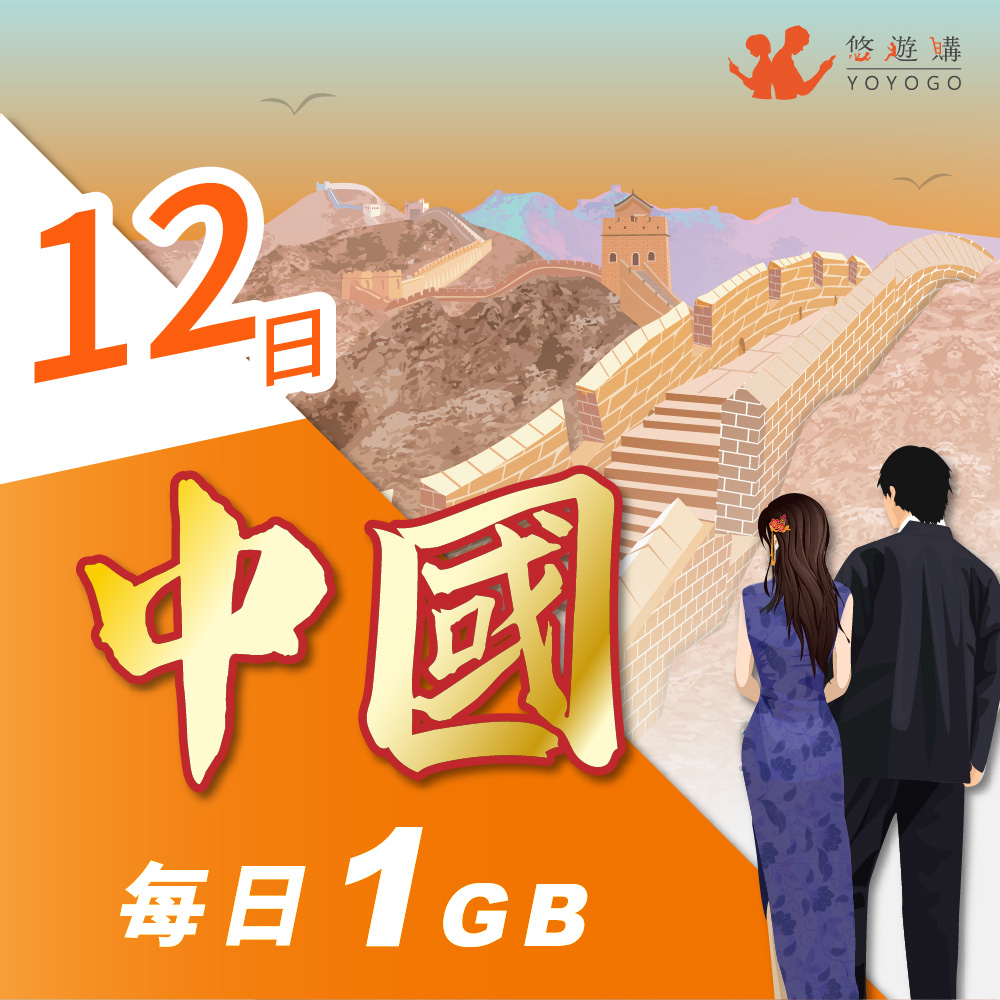 YOYOGO 悠遊購 中國12天每日計量1GB 旅遊上網卡