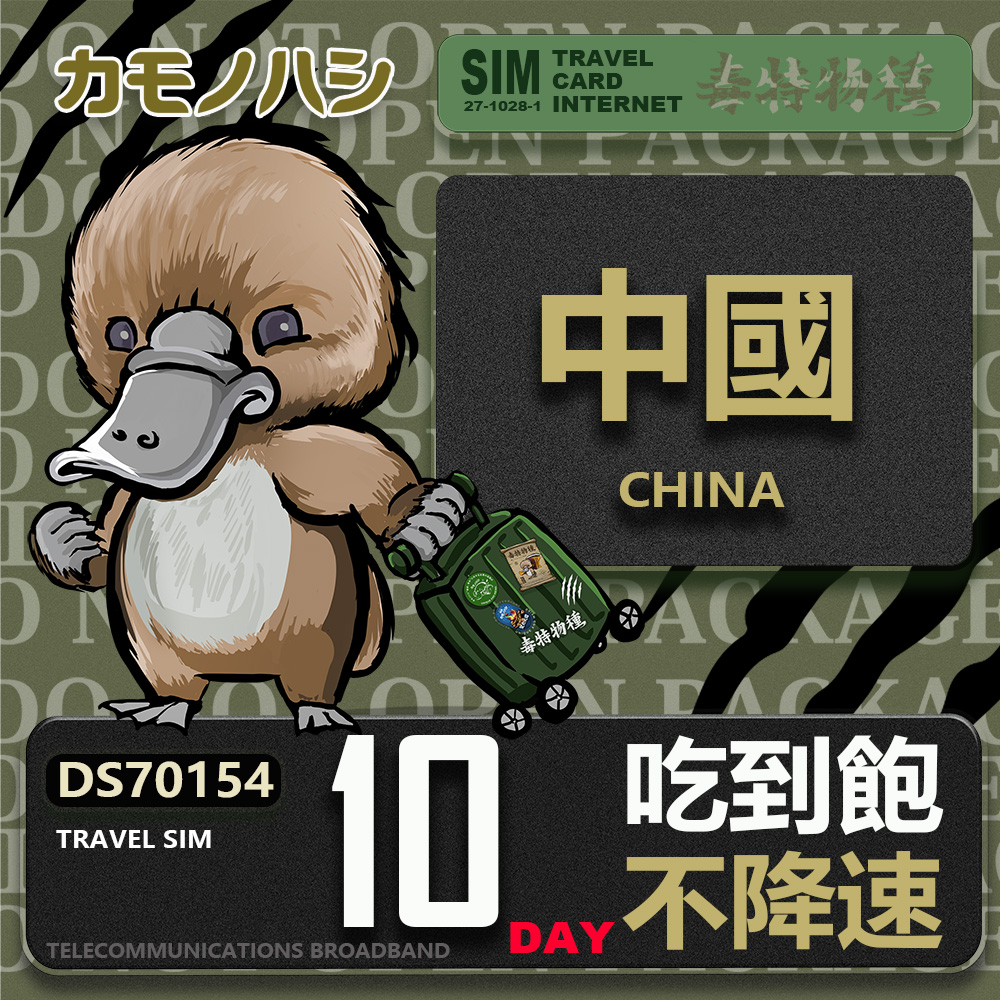 Platypus 鴨嘴獸 Travel Sim 中國 10天吃到飽 不降速 上網卡
