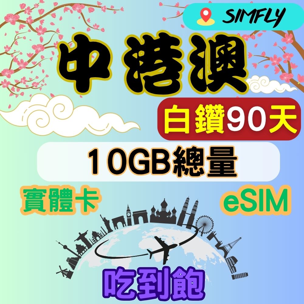 SIMFLY 中港澳90天內高速10GB量到降速吃到飽